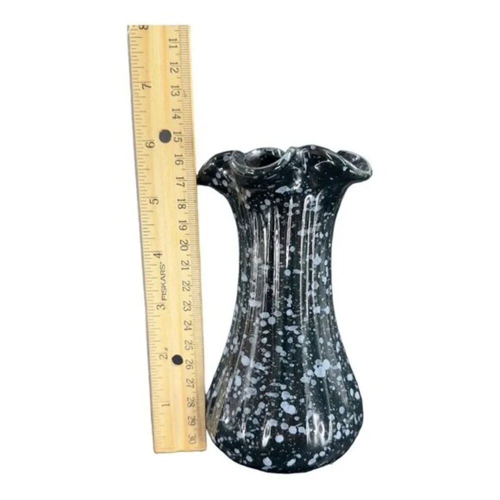 MCM Deena Savoy Vase Speckle Splatter Art Pottery Twist Top Black White Vintage‎